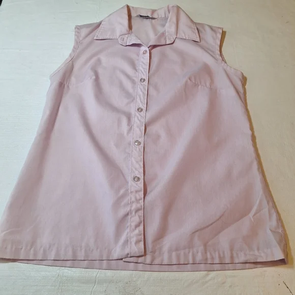 Miss Fashionality Vintage Purple Sleeveless Button Up Shirt Beach Coastal Size M - Picture 8 of 8